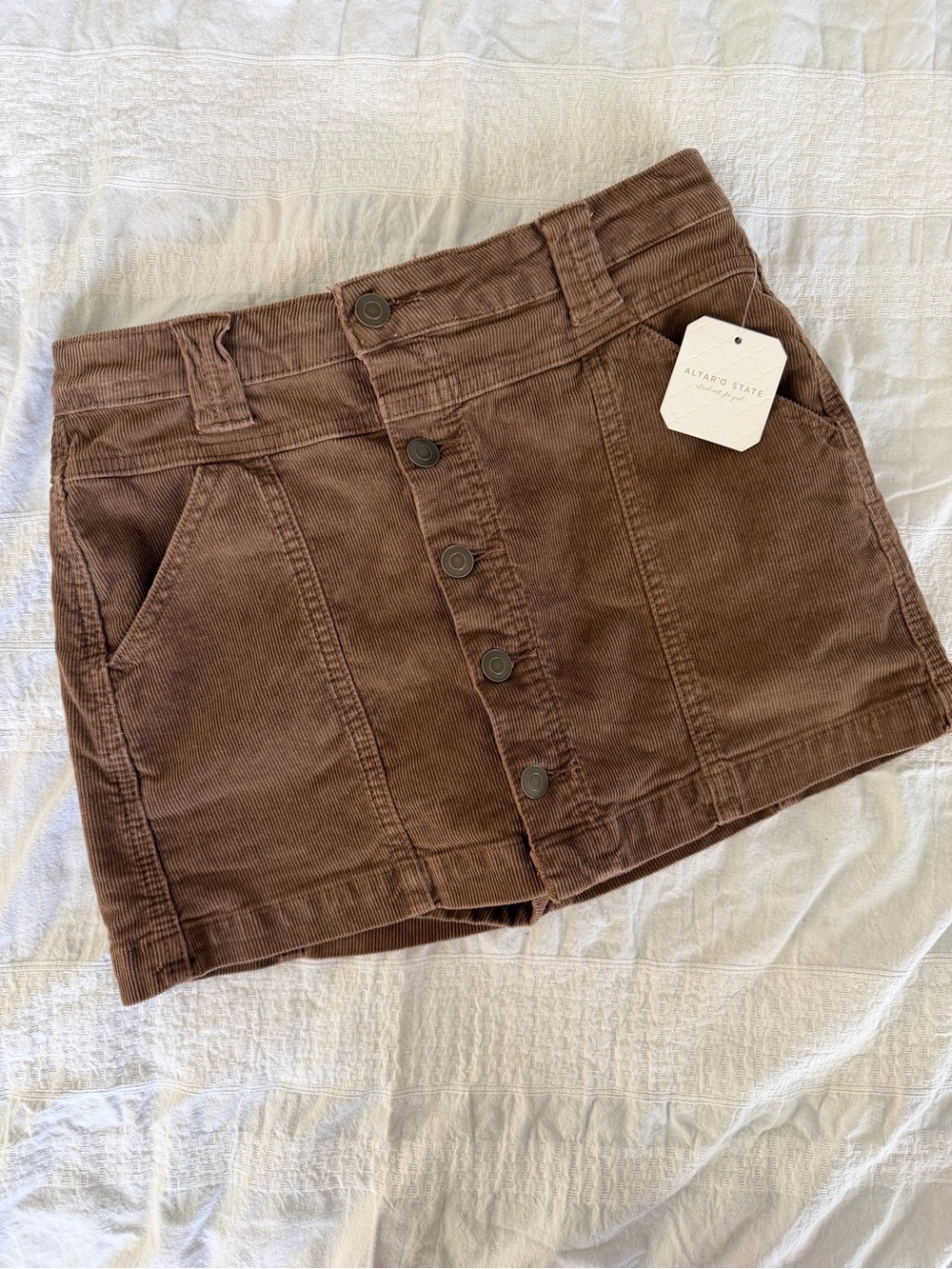 Altar'd State Chocolate Brown Corduroy Button-Front Mini Skirt